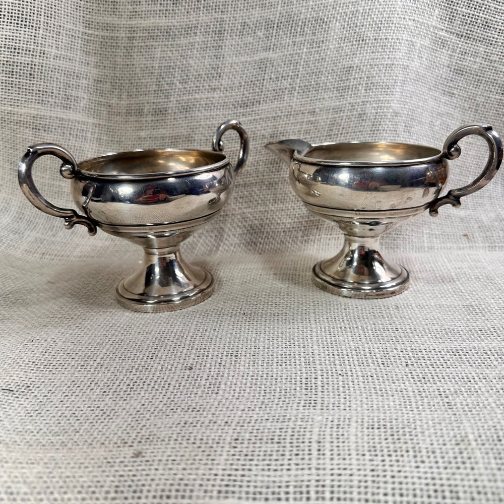 Vintage LR Sterling Silver Weighted Creamer and Open Sugar Bowl Set Pedestal